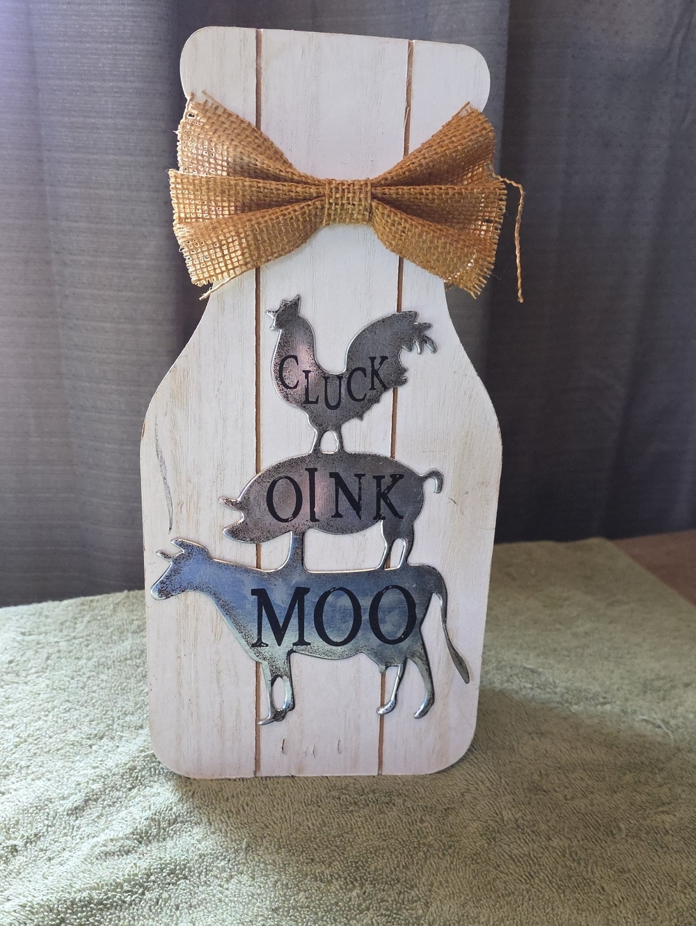 Farmhouse Animal Stack Wooden Tabletop Decor - White with Gold Bow